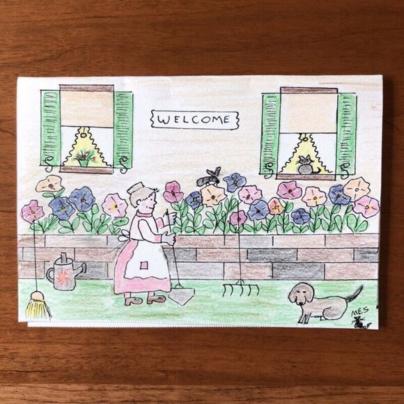 Blank Note Cards Hand Sketched PA Folk Art Country Harvest Pilgrams Easter Bunny - Picture 8 of 11